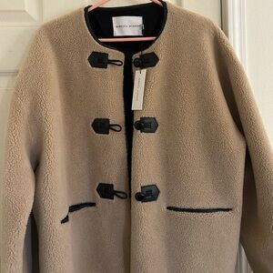 Rebecca Minkoff Tan Shearling Coat with Black Trim